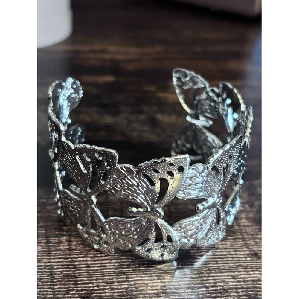 Silver Tone Butterfly Cuff Bracelet - Elegant Women's Jewelry